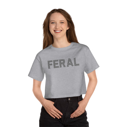 FERAL Checkered Lettering Cropped T-Shirt