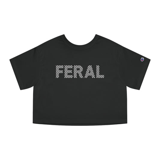 FERAL Checkered Lettering Cropped T-Shirt