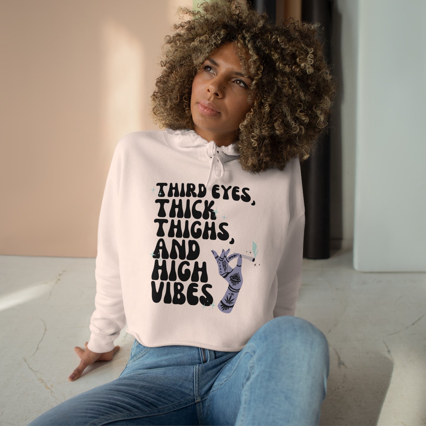 Third Eyes, Thick Thighs, and High Vibes Crop Hoodie