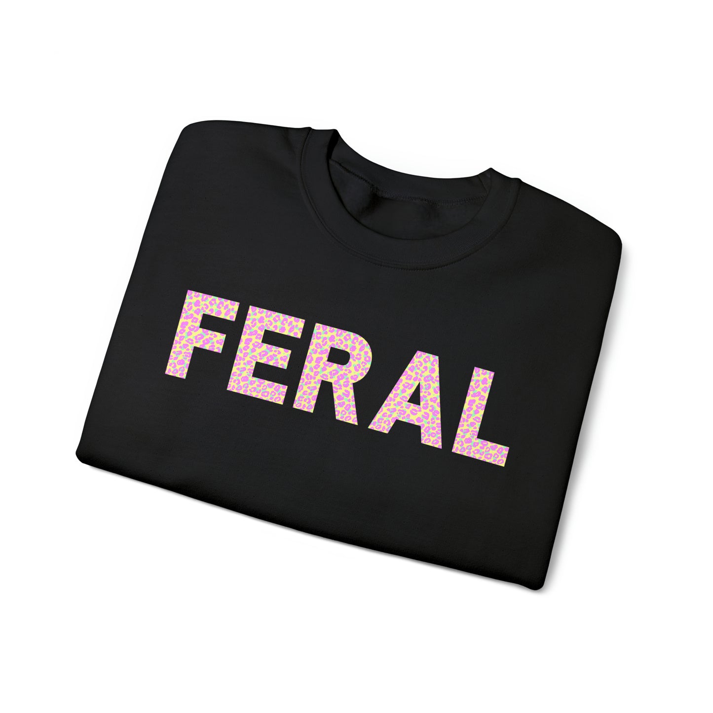 FERAL Neon Cheetah Lettering Crewneck Sweatshirt